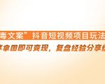 “毒文案”抖音短视频项目玩法,小程序拿图即可变现,复盘经验分享给大家-第一资源库