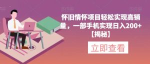 怀旧情怀项目轻松实现高销量，一部手机实现日入200+【揭秘】-第一资源库