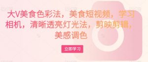 大V美食色彩法,美食短视频,学习相机,清晰透亮灯光法,剪映剪辑,美感调色-第一资源库