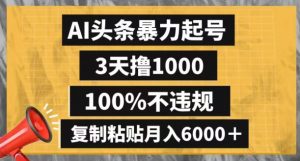 AI头条暴力起号,3天撸1000,100%不违规,复制粘贴月入6000+【揭秘】-第一资源库