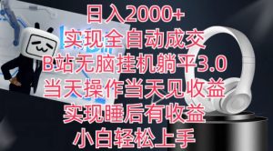 日入2000+,实现全自动成交,B站无脑挂机躺平3.0,当天操作当天见收益,实现睡后有收益【揭秘】-第一资源库