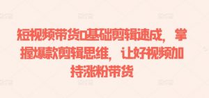 短视频带货0基础剪辑速成,掌握爆款剪辑思维,让好视频加持涨粉带货-第一资源库